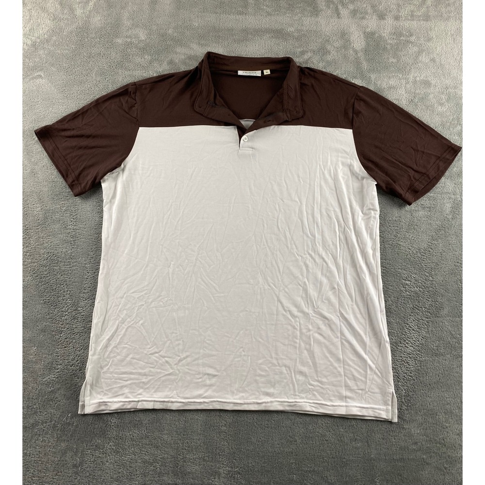 Fringe The Label Womens XL Polo Shirt Brown White Colorblock Sustainable USA